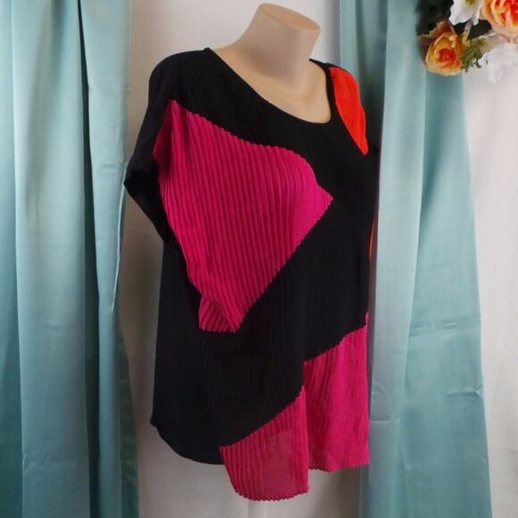 NY Collection Pleated Top 1X Color Block Cap Sleeve Career Plus Tunic Blouse New - Picture 3 of 8
